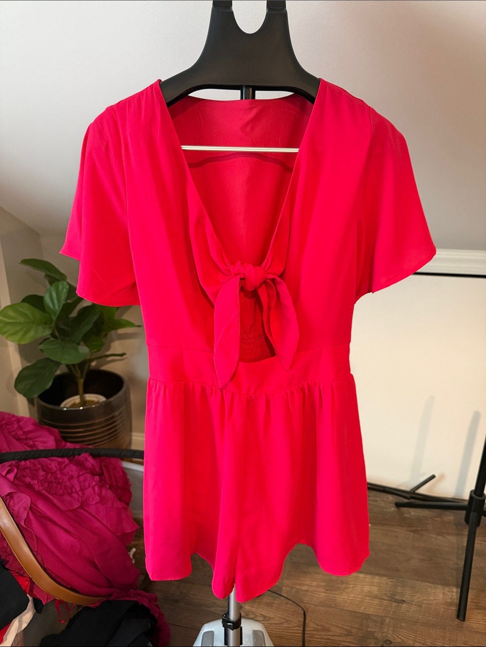 Brand New Bright Pink Tie-Front Women's Romper